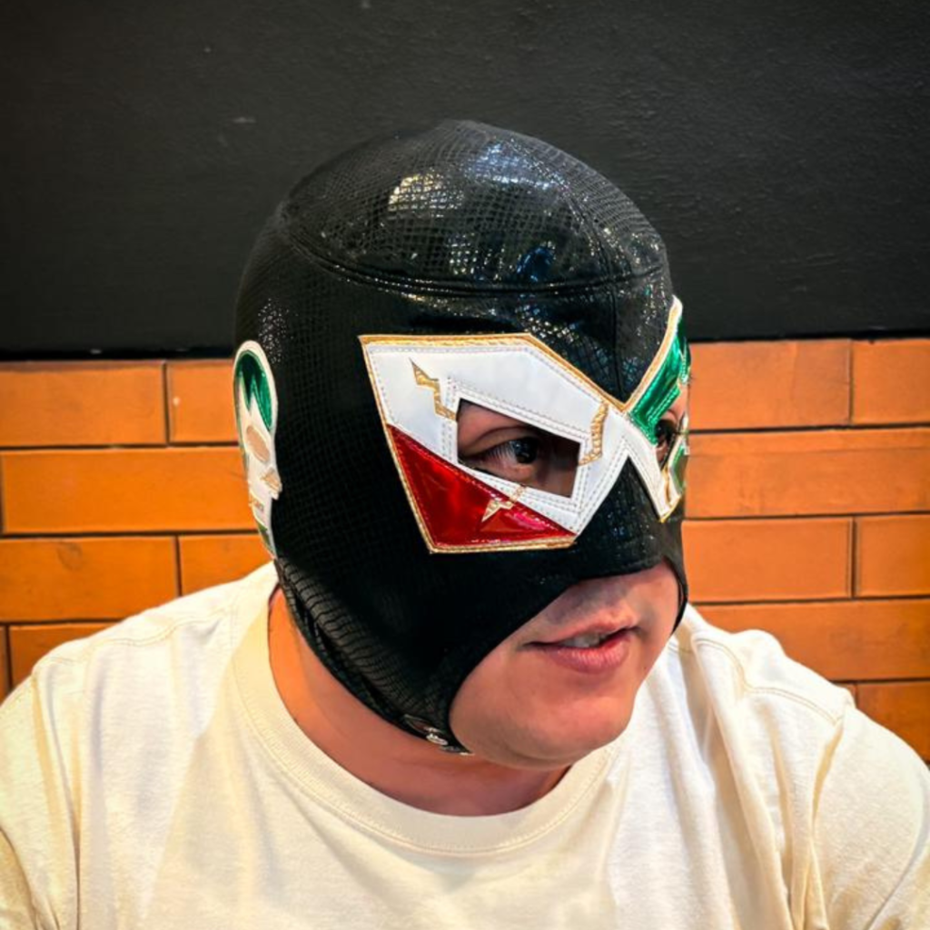 Alexis Sánchez, host of Lucha Mexico Experience, wearing a lucha libre mask